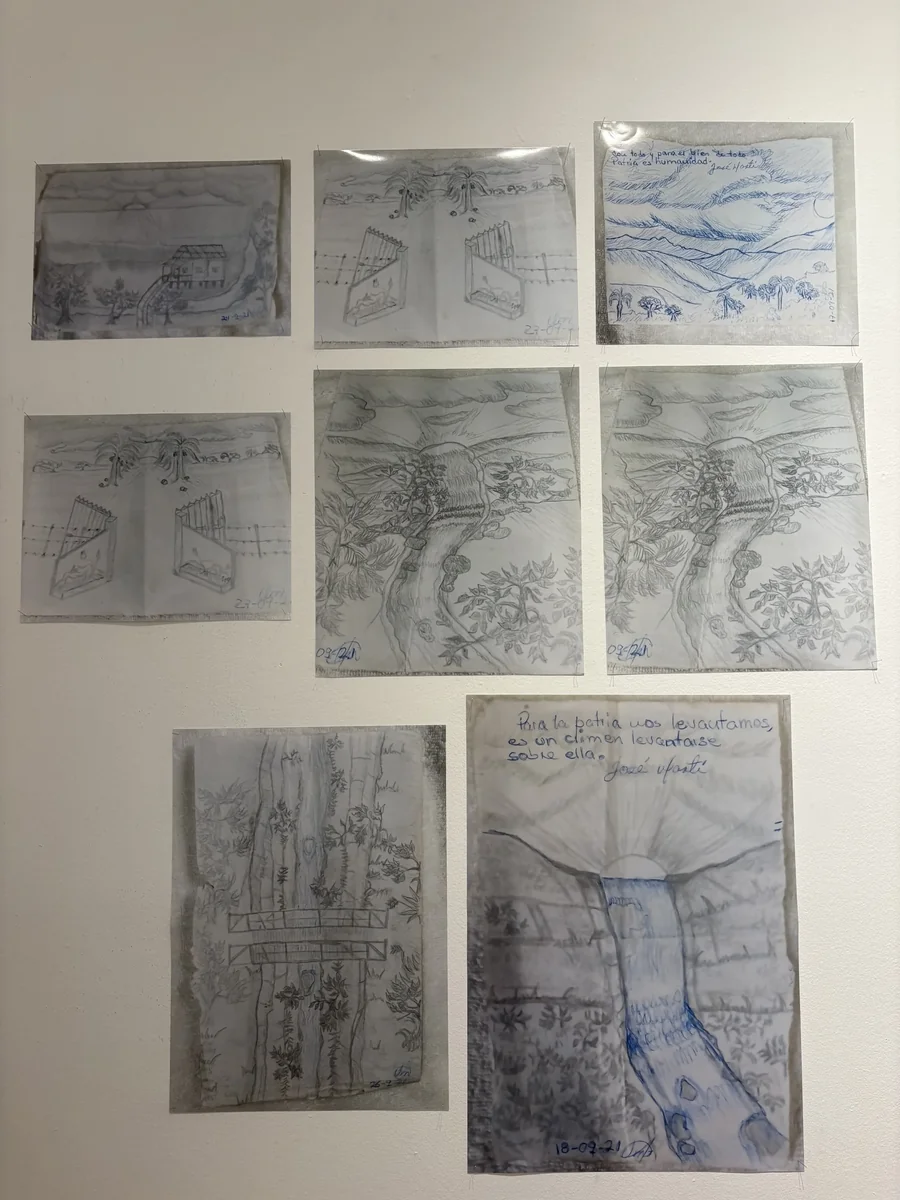 Conjunto de dibujos realizados en prisión por Virgilio Mantilla Arango